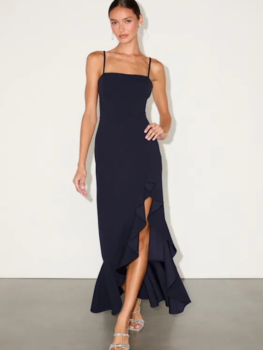 Navy Spaghetti-Strap Ruffle Hem Maxi Dress NWT
